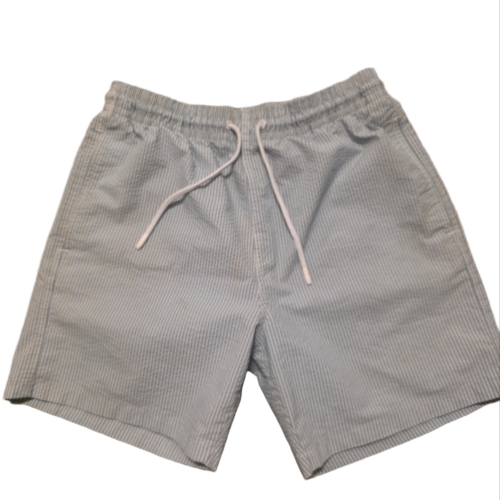 Trunk Youth Size Large Seersucker Swim Trunks- Blue And White Striped